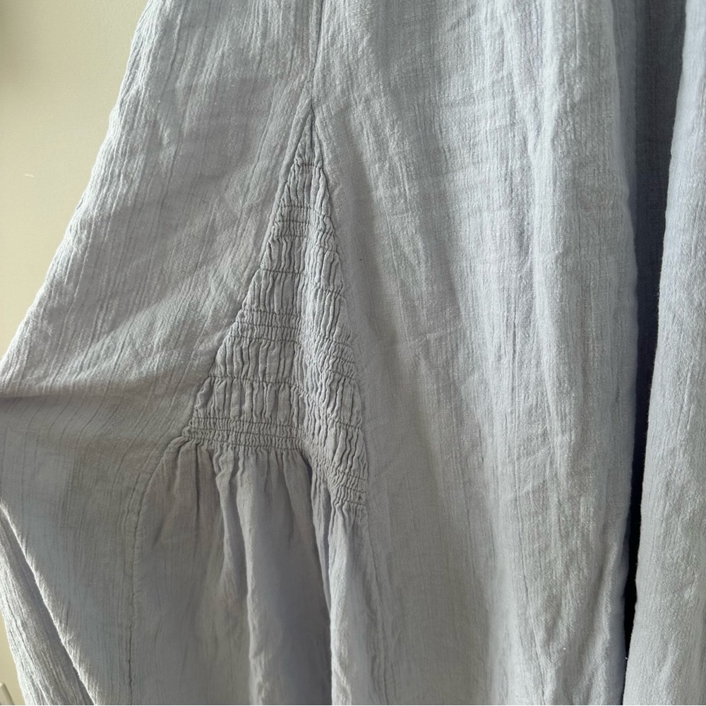 Free People Heat Haze Maxi Dress Triangle Top Smocked Long Cotton Linen Blue L - Picture 10 of 17